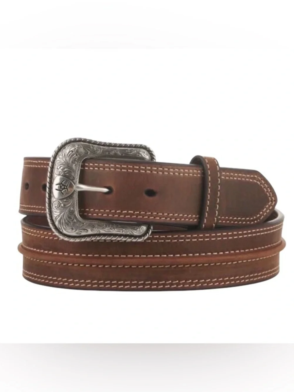Ariat Brown Genuine Leather Western Belt Tooled Buckle Size 32 NWT